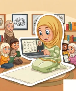 five kids are learning qaida by teacher