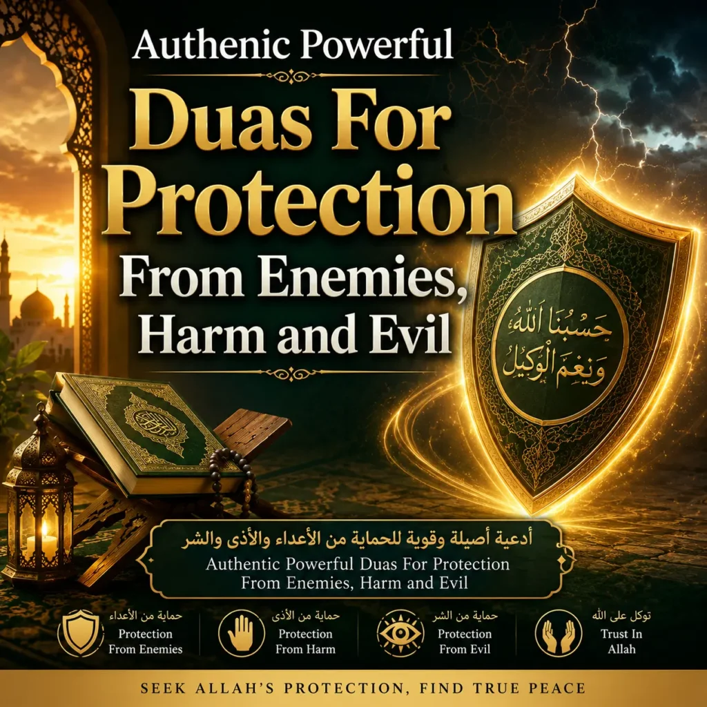 Authentic dua for protection against enemies with Arabic text poster