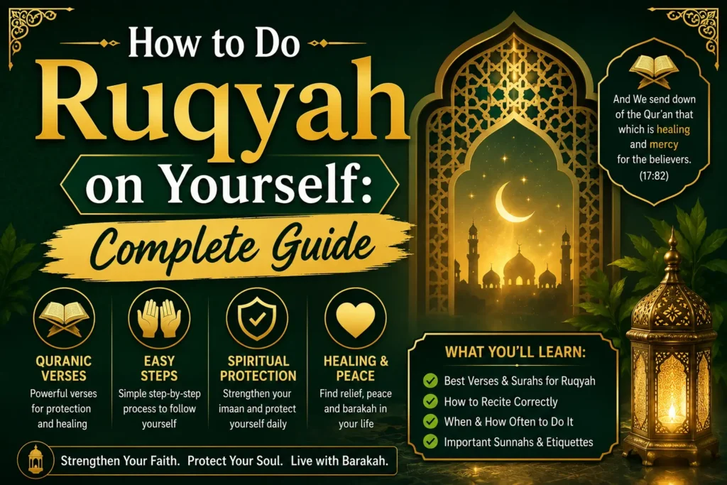 How to Do Ruqyah on Yourself Complete Guide featured banner with an open Quran and glowing lantern
