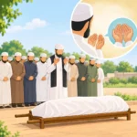 Muslim men praying the Janazah funeral prayer together.