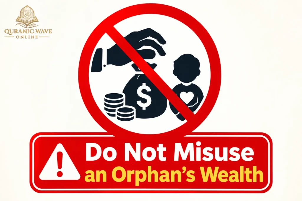 An illustration highlighting Islamic guidelines on protecting and not misusing an orphan's wealth.