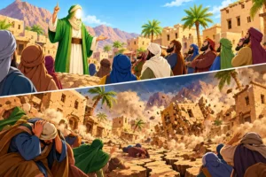 Destruction of the people of Madyan after rejecting Prophet Shu'ayb (AS).
