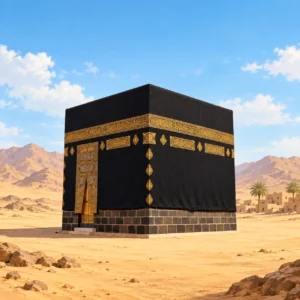 Prophet Muhammad story for kids illustration of the Holy Kaaba in Makkah