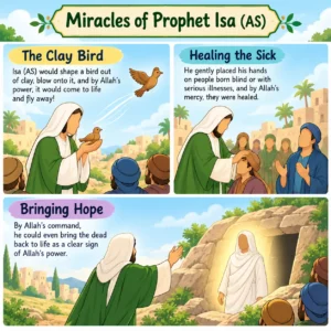 Illustration of the miracles performed by Prophet Isa (AS)