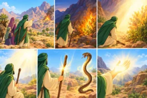 Prophet Musa (AS) approaching the burning bush near Mount Tur – Islamic Stories in English: Prophet Musa (AS)