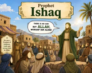 Illustration of Prophet Ishaq (AS) teaching his people to worship Allah alone