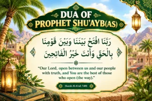 Dua of Prophet Shu'ayb (AS) for justice and victory with Arabic text and English translation.