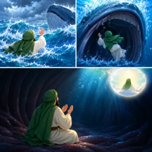 Prophet Yunus inside the whale illustration for Prophet Yunus story for kids