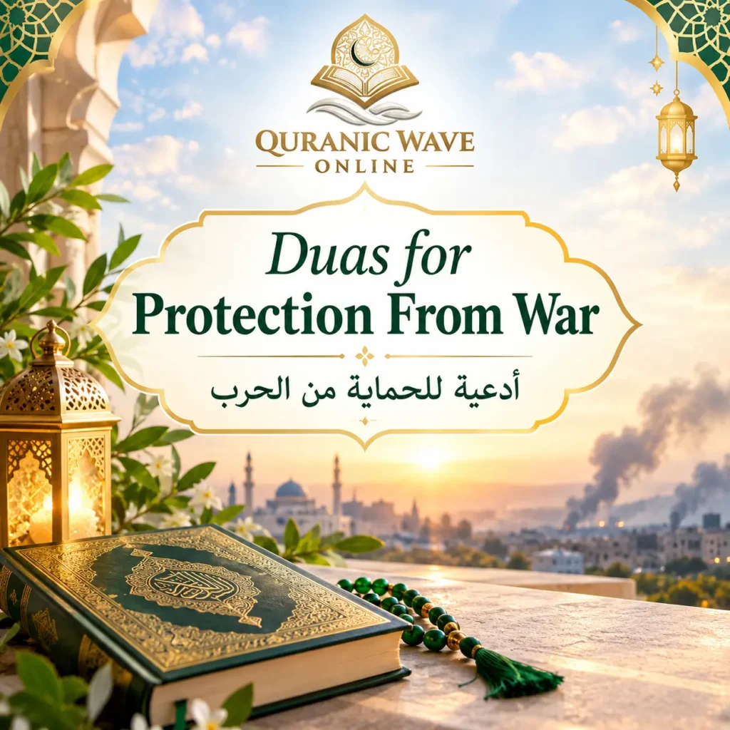 Authentic duas for protection from war in arabic graphic title