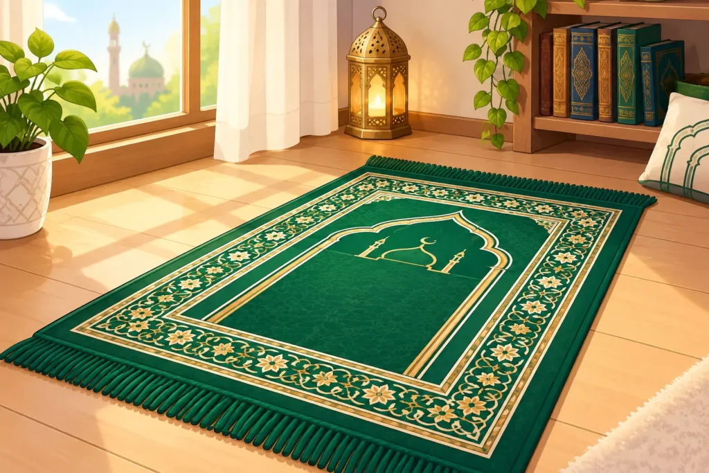 A person praying on a prayer mat reciting Adhkar and Duas of Salah