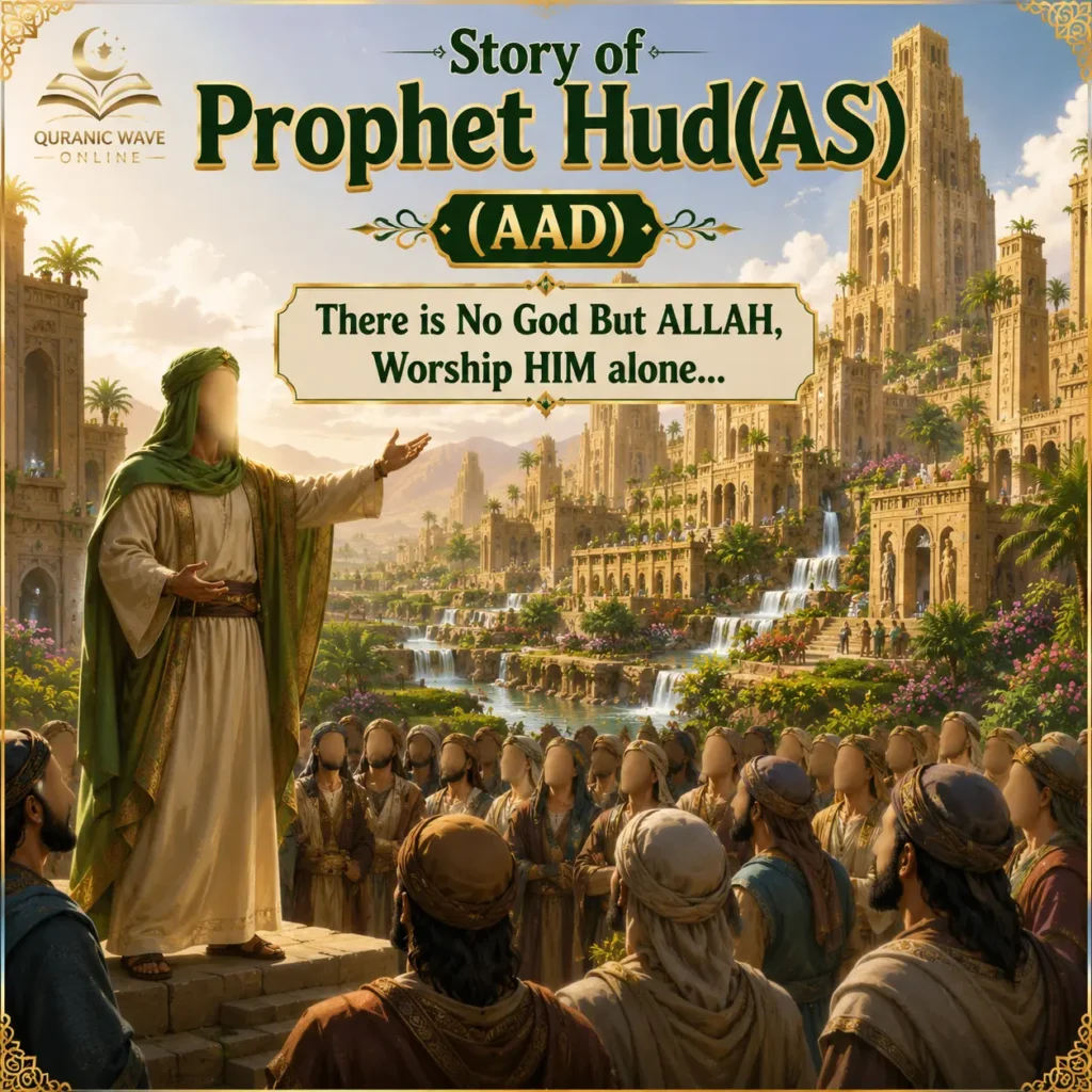 Prophet Hud AS preaching to the people of Aad kids story illustration