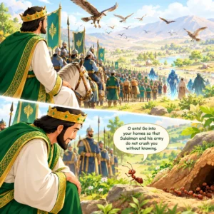 Prophet Sulaiman AS listening to the ant in the valley with his army