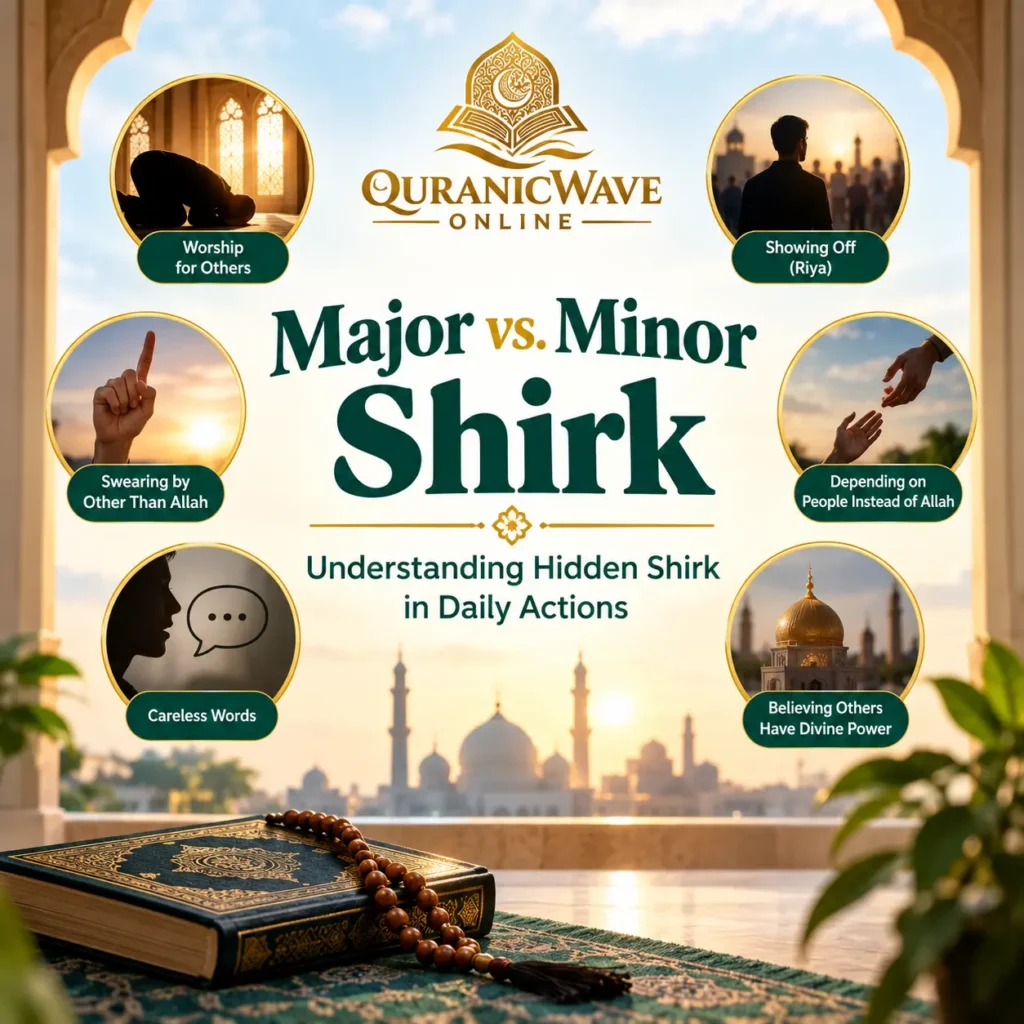 Major vs Minor Shirk illustration explaining hidden shirk in daily actions and Tawheed